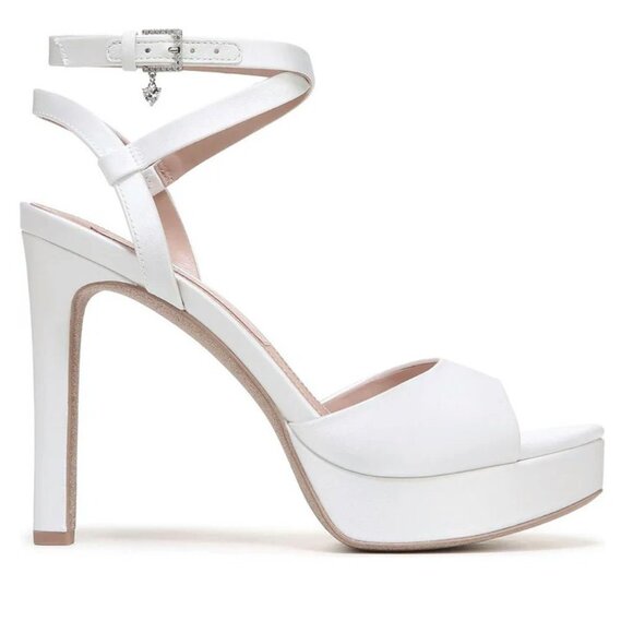 Pnina Tornai for Naturalizer White Satin Ankle Strap Platform Heels 10.5 New - Picture 7 of 12